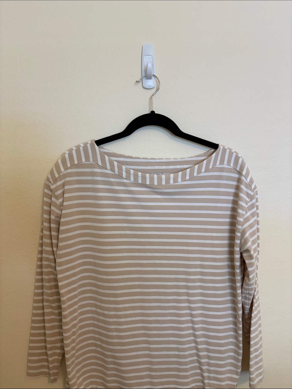 LOFT Beige and White Striped Long Sleeve Tee